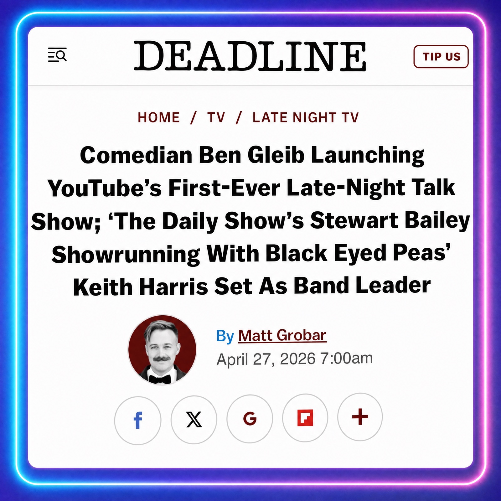 Deadline article on Good Night with Ben Gleib